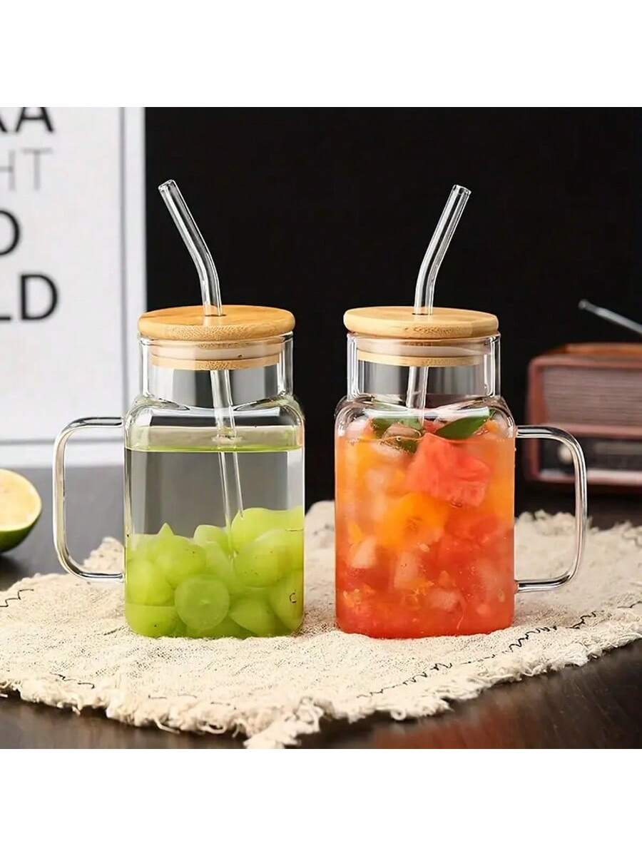 4pcs - Square Glass Cup, Large Capacity Straw Cup, High Profile Square Cup Lid, Glass Tea Summer Cup, Drinking Cup For Adults And Girls, Wedding Product Design, Gift For Daily Life Use, Cute Clear Floating Glass Cup, Floating Light Cup, Gift Design, Cont - Skies The Limit Store LLC