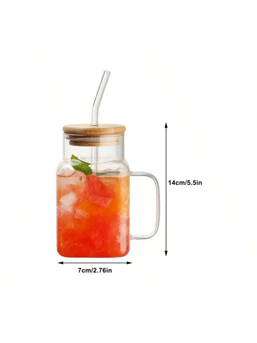 4pcs - Square Glass Cup, Large Capacity Straw Cup, High Profile Square Cup Lid, Glass Tea Summer Cup, Drinking Cup For Adults And Girls, Wedding Product Design, Gift For Daily Life Use, Cute Clear Floating Glass Cup, Floating Light Cup, Gift Design, Cont - Skies The Limit Store LLC