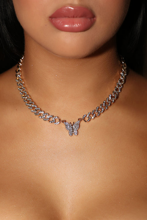 "Icy Butterfly Necklace in Gold - Dazzling Elegance for Every Occasion" - Skies The Limit Store LLC