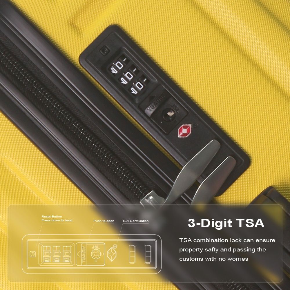 Lemon Yellow 3 - Piece Premium ABS Luggage Set - 20", 24", and 28" Suitcases with Multi - Position Handle, Silent Spinner Wheels, and TSA - Approved Lock - Durable, Stylish, and Spacious Travel Gear - Skies The Limit Store LLC