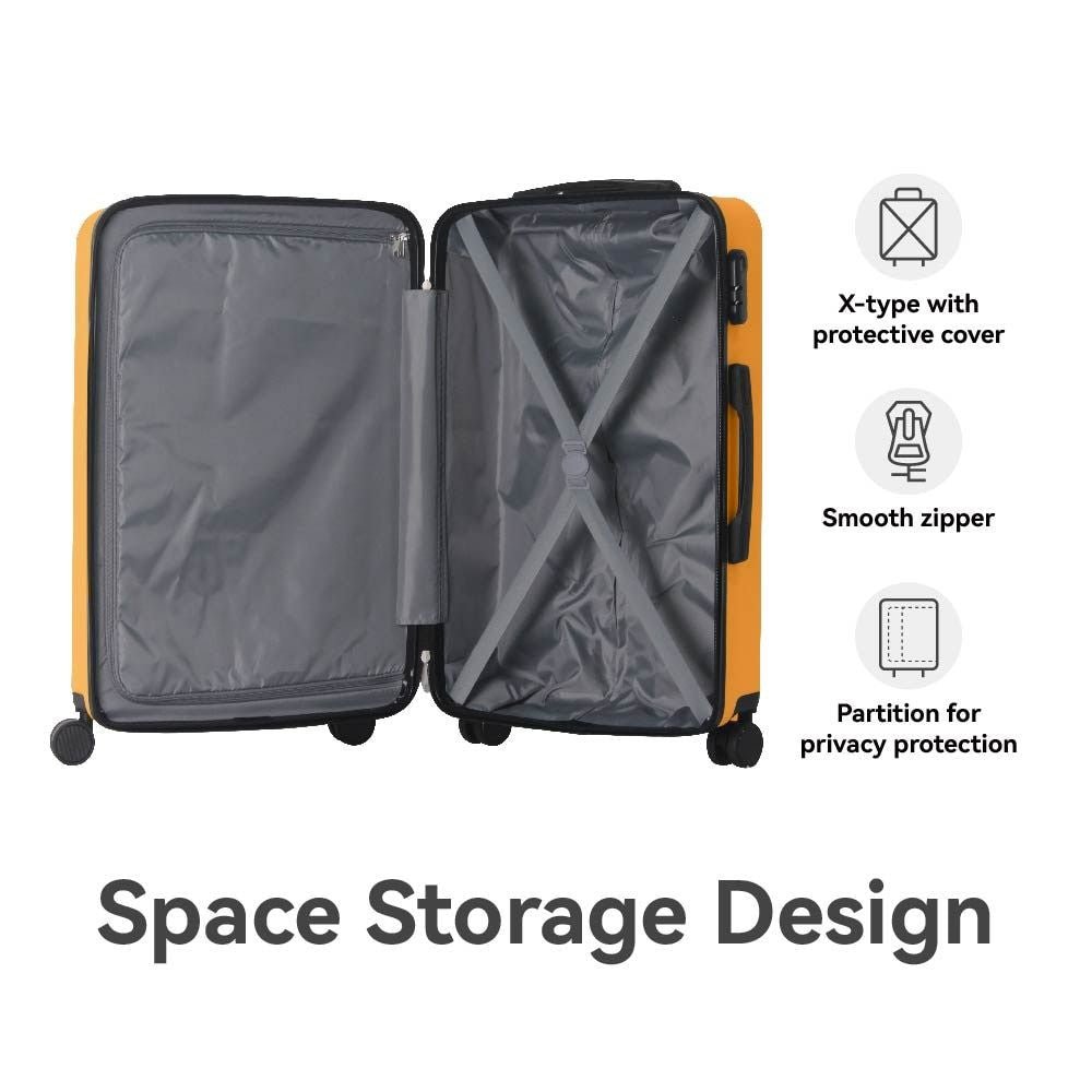 Luggage Sets ABS Hardshell 3pcs Luggage, Lightweight Durable Suitcase sets Spinner Wheels Suitcase 20''24''28'' (Yellow) - Skies The Limit Store LLC