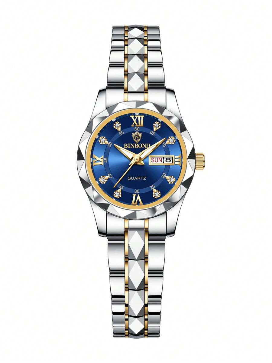 Luxury Gold Quartz Watch for Women - Waterproof Stainless Steel Fashion Timepiece with Night Light & Dual Calendar - Skies The Limit Store LLC