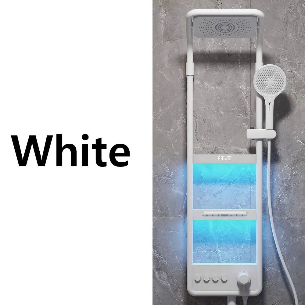 Modern High End Bathroom Shower Faucet Set Rainfall Waterfall Mixer Taps Smart LED Display Rain Showers Panel System with Lamp - Skies The Limit Store LLC