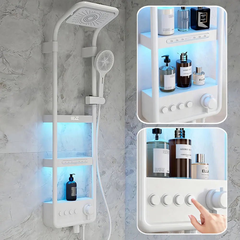 Modern High End Bathroom Shower Faucet Set Rainfall Waterfall Mixer Taps Smart LED Display Rain Showers Panel System with Lamp - Skies The Limit Store LLC