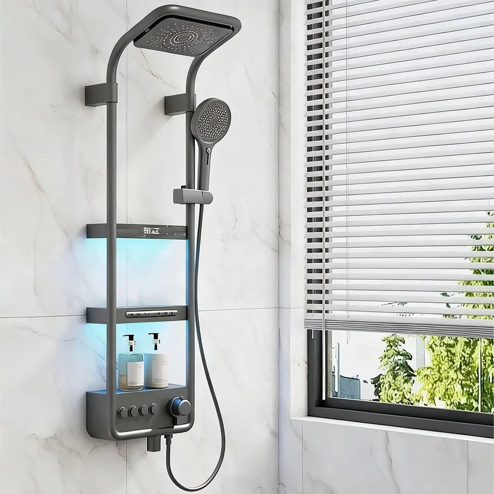 Modern High End Bathroom Shower Faucet Set Rainfall Waterfall Mixer Taps Smart LED Display Rain Showers Panel System with Lamp - Skies The Limit Store LLC
