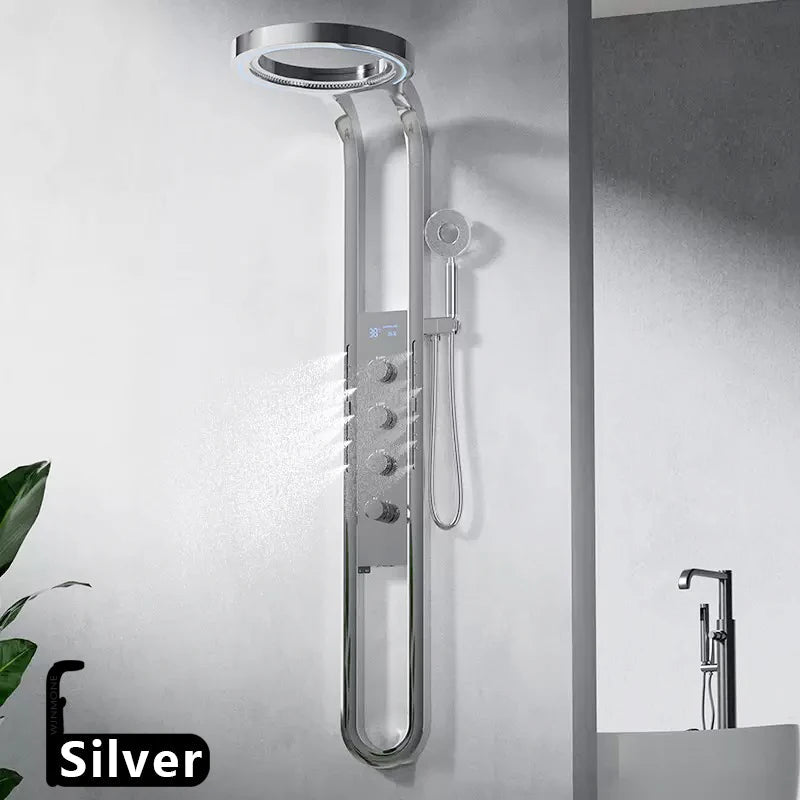 Modern High End Rainfall Shower Panel SPA Massage Jet Waterfall Showers Column Taps Set LED Display Smart Bathroom Shower System - Skies The Limit Store LLC