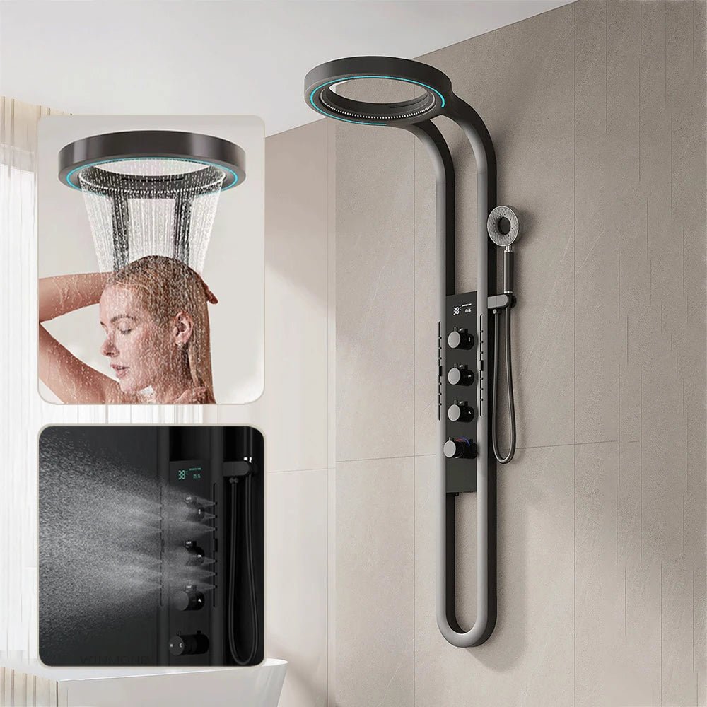 Modern High End Rainfall Shower Panel SPA Massage Jet Waterfall Showers Column Taps Set LED Display Smart Bathroom Shower System - Skies The Limit Store LLC