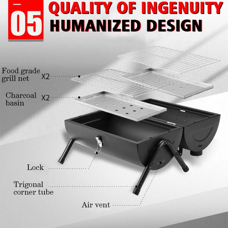 New Custom Metal Black Green Burning Smokeless Korean Portable Camping Outdoor Charcoal Barbecue BBQ Grills - Skies The Limit Store LLC