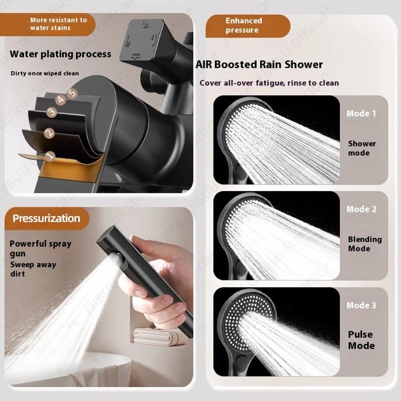 Pressure Water Massage Shower Set Water Saving Shower System Modern Minimalist Shower Head Combo Adjustable Bathroom Accessories - Skies The Limit Store LLC
