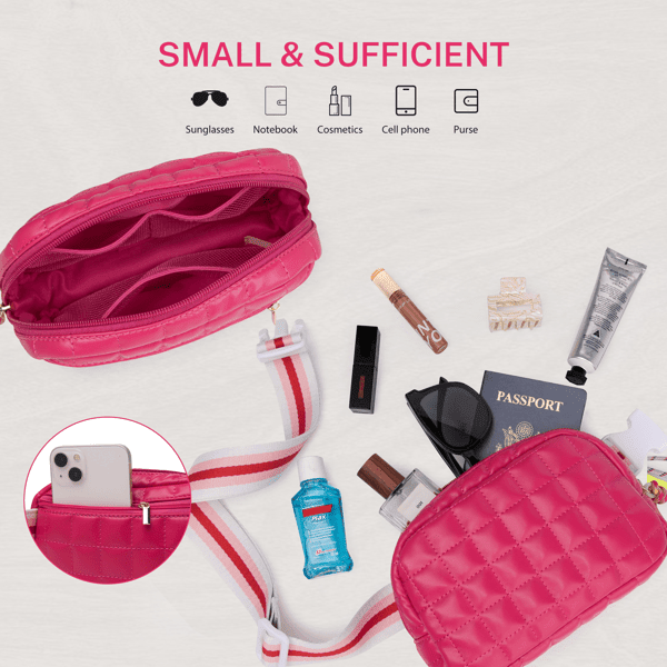 Puffer Bag Quilted Belt Bag Small Puffy Fanny Pack for Woman Running Traveling Hiking Workout Sports with Adjustable Strap - Rose - Skies The Limit Store LLC