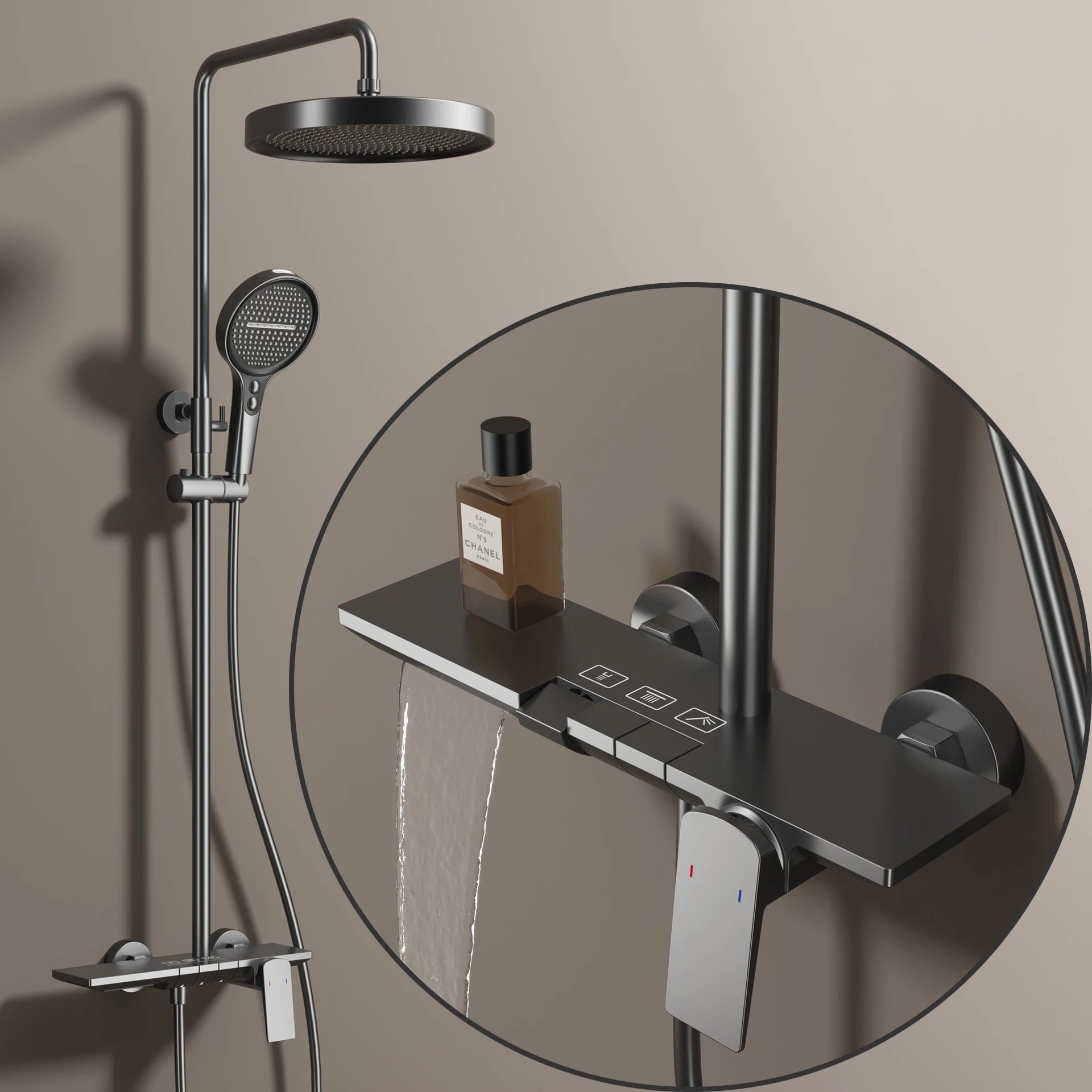 Rose Gold Piano Bathroom Shower System Solid Brass Bathroom Faucet Accessories Rain Shower Head Hot Cold Piano Shower Set - Skies The Limit Store LLC