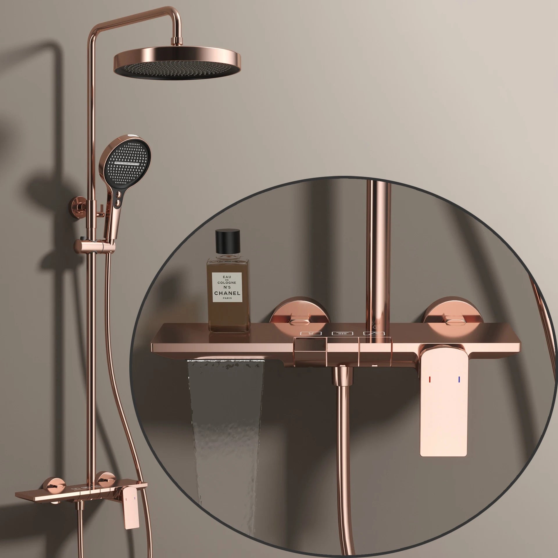Rose Gold Piano Bathroom Shower System Solid Brass Bathroom Faucet Accessories Rain Shower Head Hot Cold Piano Shower Set - Skies The Limit Store LLC