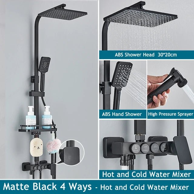 Thermostatic Bathroom Shower System Set Solid Brass Bathroom Faucets Accessories Rain Shower Head Hot Cold Bathroom Shower Set - Skies The Limit Store LLC