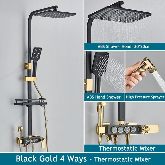 Thermostatic Bathroom Shower System Set Solid Brass Bathroom Faucets Accessories Rain Shower Head Hot Cold Bathroom Shower Set - Skies The Limit Store LLC