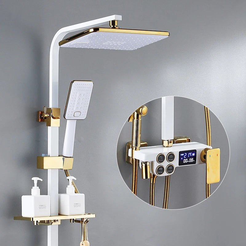 Thermostatic Bathroom Shower System Set Solid Brass Bathroom Faucets Accessories Rain Shower Head Hot Cold Bathroom Shower Set - Skies The Limit Store LLC