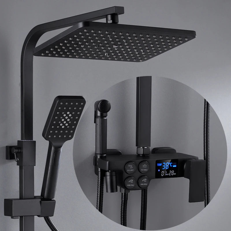 Thermostatic Bathroom Shower System Set Solid Brass Bathroom Faucets Accessories Rain Shower Head Hot Cold Bathroom Shower Set - Skies The Limit Store LLC