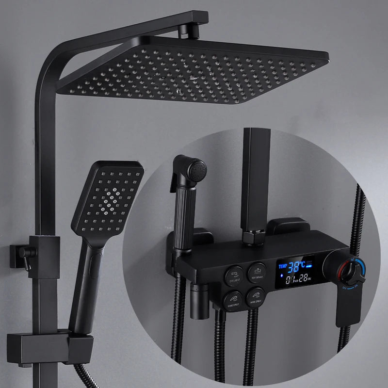 Thermostatic Bathroom Shower System Set Solid Brass Bathroom Faucets Accessories Rain Shower Head Hot Cold Bathroom Shower Set - Skies The Limit Store LLC