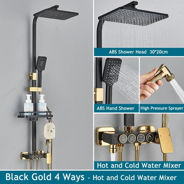 Thermostatic Bathroom Shower System Set Solid Brass Bathroom Faucets Accessories Rain Shower Head Hot Cold Bathroom Shower Set - Skies The Limit Store LLC
