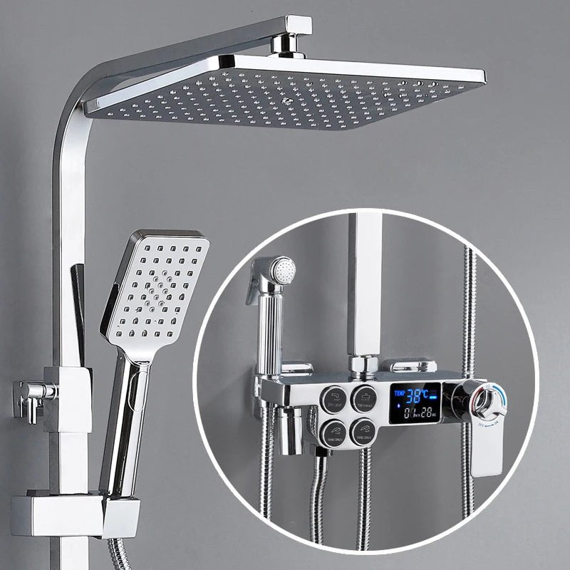 Thermostatic Bathroom Shower System Set Solid Brass Bathroom Faucets Accessories Rain Shower Head Hot Cold Bathroom Shower Set - Skies The Limit Store LLC