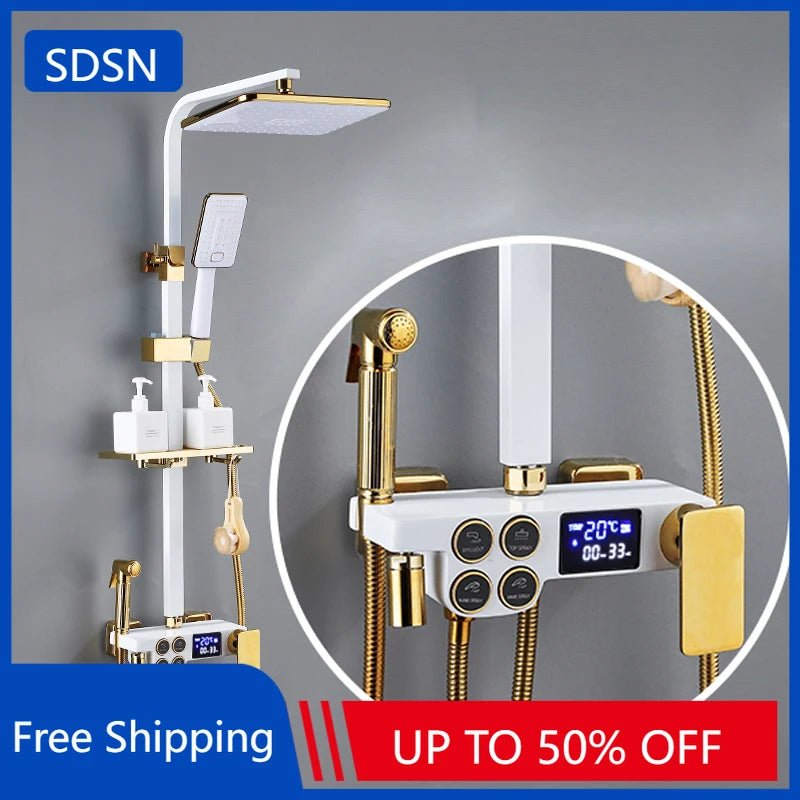 Thermostatic Bathroom Shower System Set Solid Brass Bathroom Faucets Accessories Rain Shower Head Hot Cold Bathroom Shower Set - Skies The Limit Store LLC