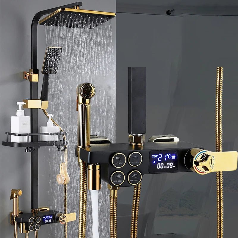 Thermostatic Bathroom Shower System Set Solid Brass Bathroom Faucets Accessories Rain Shower Head Hot Cold Bathroom Shower Set - Skies The Limit Store LLC