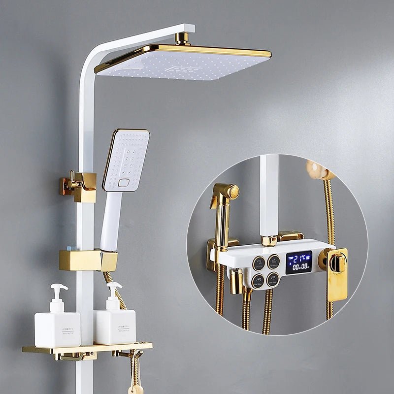 Thermostatic Bathroom Shower System Set Solid Brass Bathroom Faucets Accessories Rain Shower Head Hot Cold Bathroom Shower Set - Skies The Limit Store LLC