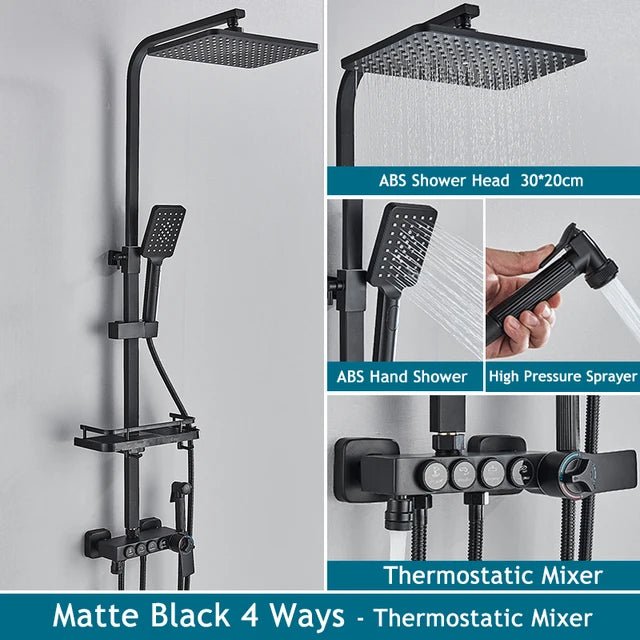 Thermostatic Bathroom Shower System Set Solid Brass Bathroom Faucets Accessories Rain Shower Head Hot Cold Bathroom Shower Set - Skies The Limit Store LLC