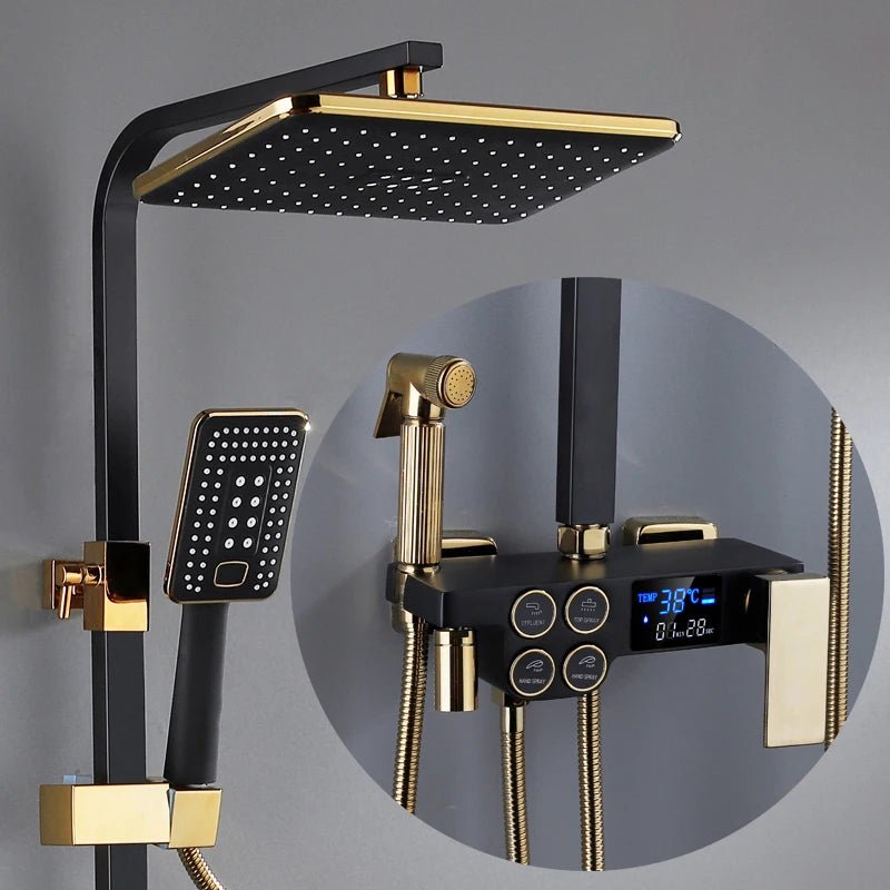 Thermostatic Bathroom Shower System Set Solid Brass Bathroom Faucets Accessories Rain Shower Head Hot Cold Bathroom Shower Set - Skies The Limit Store LLC