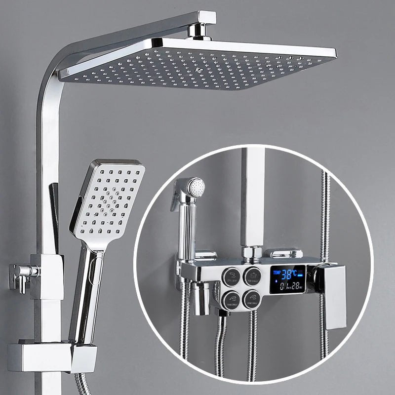 Thermostatic Bathroom Shower System Set Solid Brass Bathroom Faucets Accessories Rain Shower Head Hot Cold Bathroom Shower Set - Skies The Limit Store LLC
