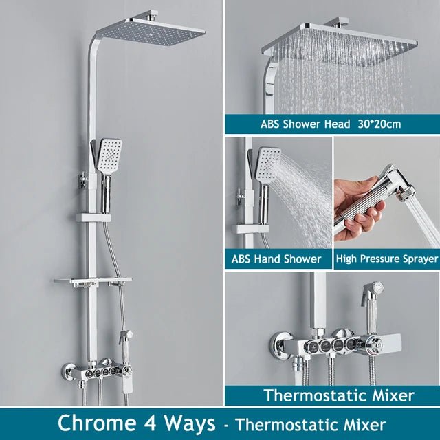 Thermostatic Bathroom Shower System Set Solid Brass Bathroom Faucets Accessories Rain Shower Head Hot Cold Bathroom Shower Set - Skies The Limit Store LLC