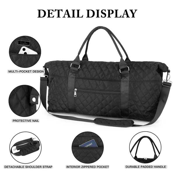 Travel Duffel Bag for Women, Large Overnight Weekender with Adjustable Strap, Wet Pocket, Carry On Sports Tote, Hospital Bag - Black - Skies The Limit Store LLC