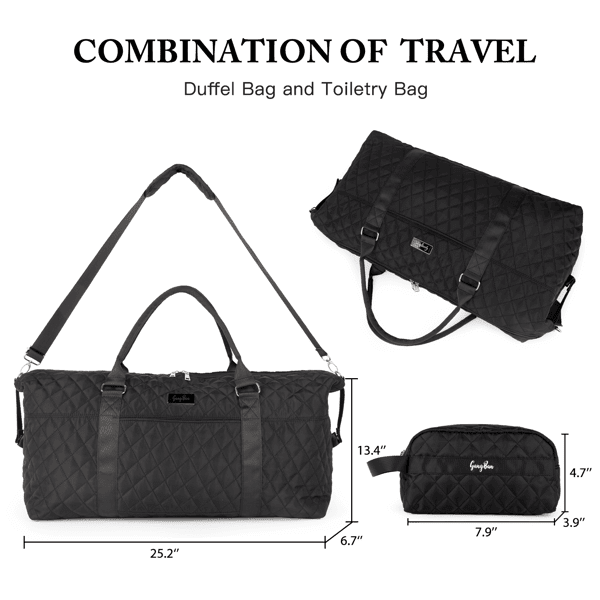 Travel Duffel Bag for Women, Large Overnight Weekender with Adjustable Strap, Wet Pocket, Carry On Sports Tote, Hospital Bag - Black - Skies The Limit Store LLC