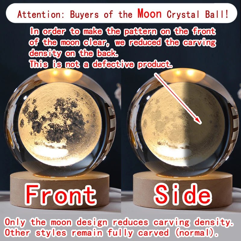 Unique 3D Crystal Ball Night Light Led Lamp Bedside Table Glowing Galaxy Lamp Saturn Planets Moon Children Birthday Gift Toy 5cm - Skies The Limit Store LLC