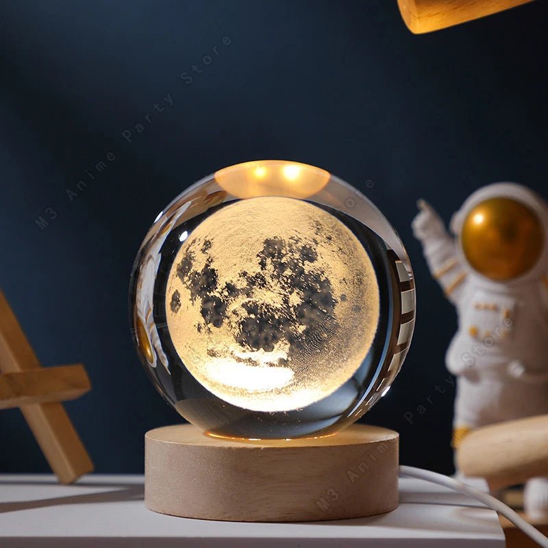 Unique 3D Crystal Ball Night Light Led Lamp Bedside Table Glowing Galaxy Lamp Saturn Planets Moon Children Birthday Gift Toy 5cm - Skies The Limit Store LLC