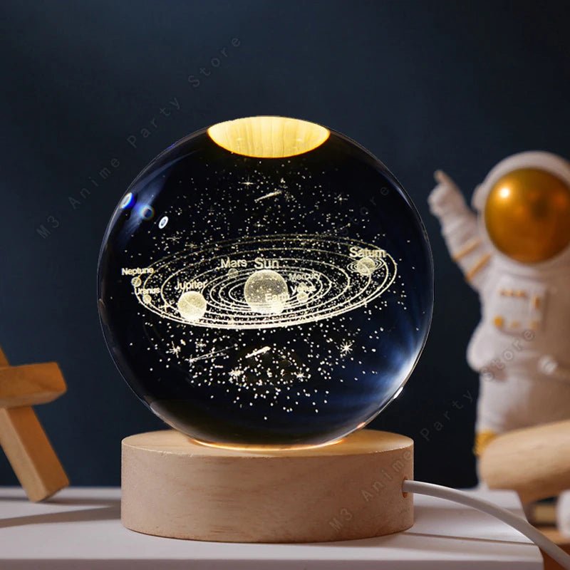 Unique 3D Crystal Ball Night Light Led Lamp Bedside Table Glowing Galaxy Lamp Saturn Planets Moon Children Birthday Gift Toy 5cm - Skies The Limit Store LLC