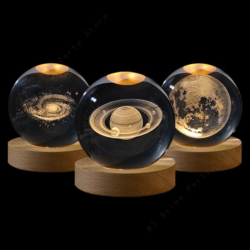 Unique 3D Crystal Ball Night Light Led Lamp Bedside Table Glowing Galaxy Lamp Saturn Planets Moon Children Birthday Gift Toy 5cm - Skies The Limit Store LLC