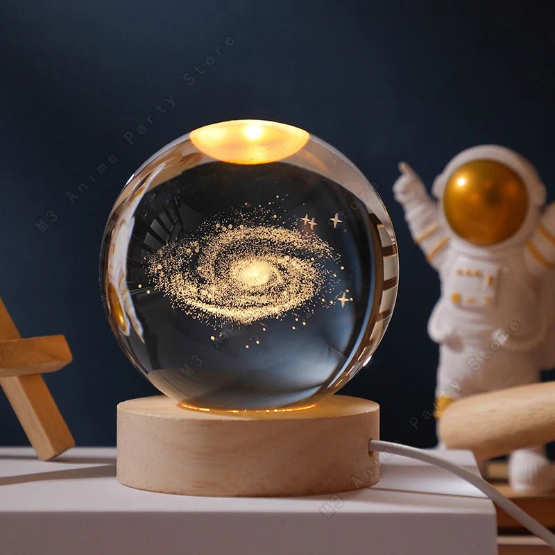 Unique 3D Crystal Ball Night Light Led Lamp Bedside Table Glowing Galaxy Lamp Saturn Planets Moon Children Birthday Gift Toy 5cm - Skies The Limit Store LLC