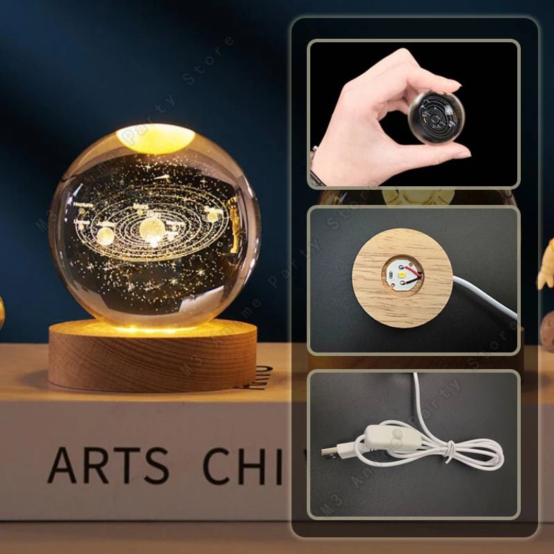 Unique 3D Crystal Ball Night Light Led Lamp Bedside Table Glowing Galaxy Lamp Saturn Planets Moon Children Birthday Gift Toy 5cm - Skies The Limit Store LLC