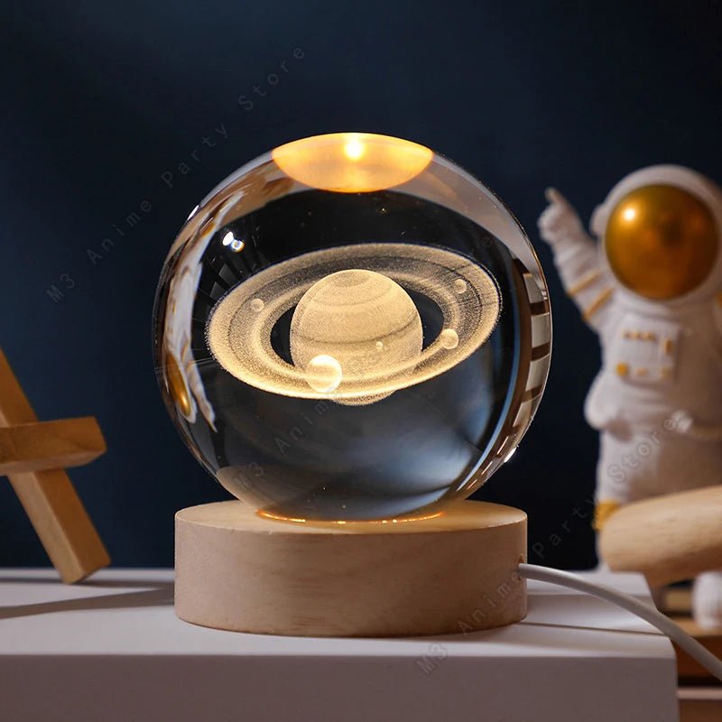 Unique 3D Crystal Ball Night Light Led Lamp Bedside Table Glowing Galaxy Lamp Saturn Planets Moon Children Birthday Gift Toy 5cm - Skies The Limit Store LLC