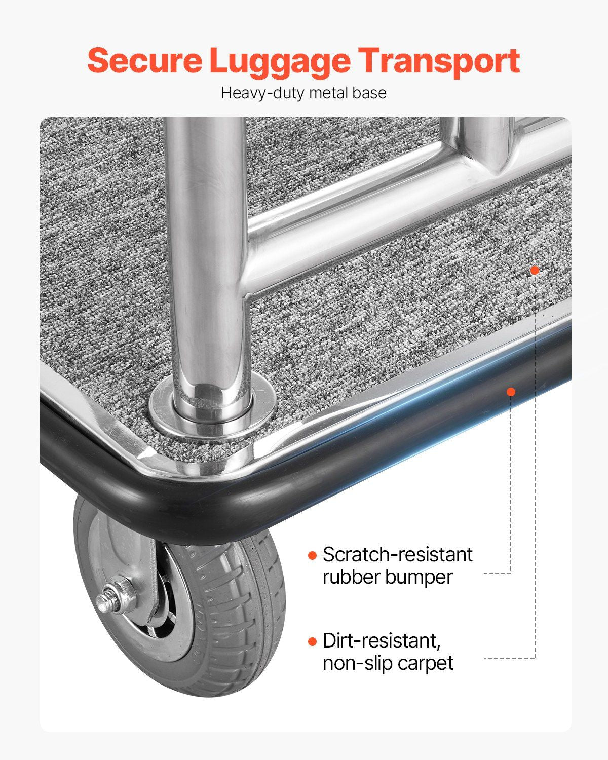 VEVOR Hotel Luggage Cart, 750 LBS Load Capacity, Deluxe Platform Truck with Removable Front Frame, Valet Cart with Grey Carpeted Deck and 6 - inch Rubber Wheels, Ideal for Hotels, Condos, Resorts - Skies The Limit Store LLC