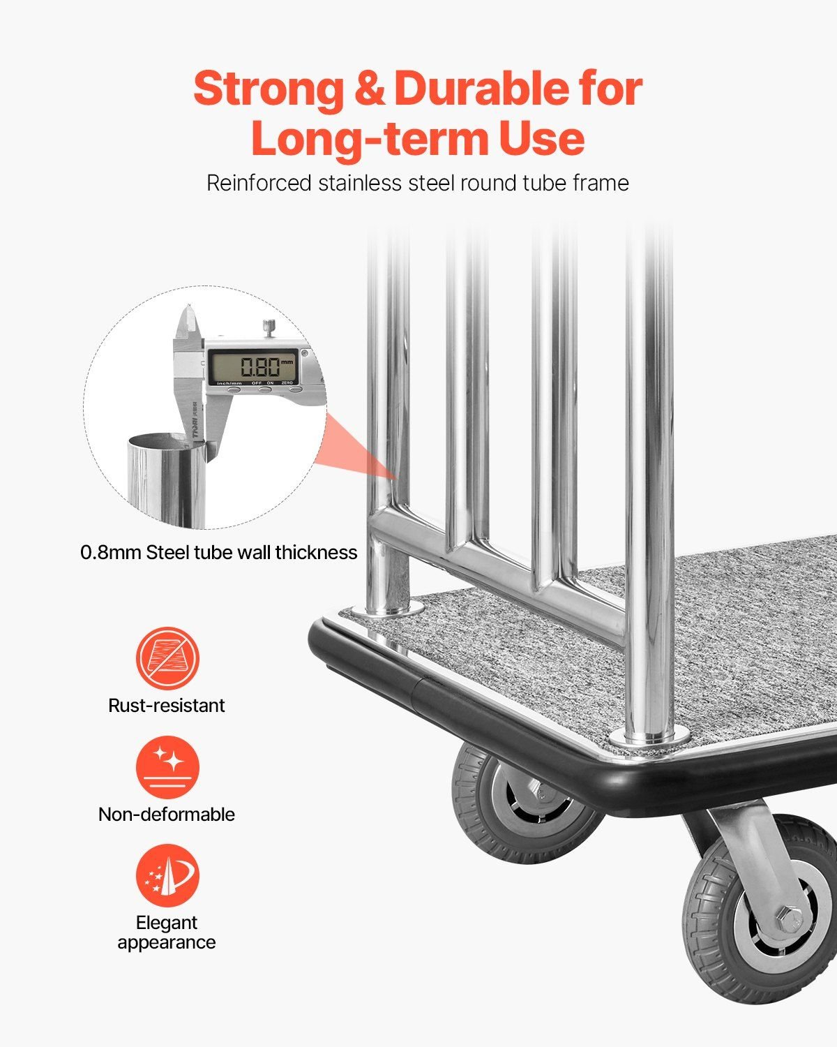 VEVOR Hotel Luggage Cart, 750 LBS Load Capacity, Deluxe Platform Truck with Removable Front Frame, Valet Cart with Grey Carpeted Deck and 6 - inch Rubber Wheels, Ideal for Hotels, Condos, Resorts - Skies The Limit Store LLC