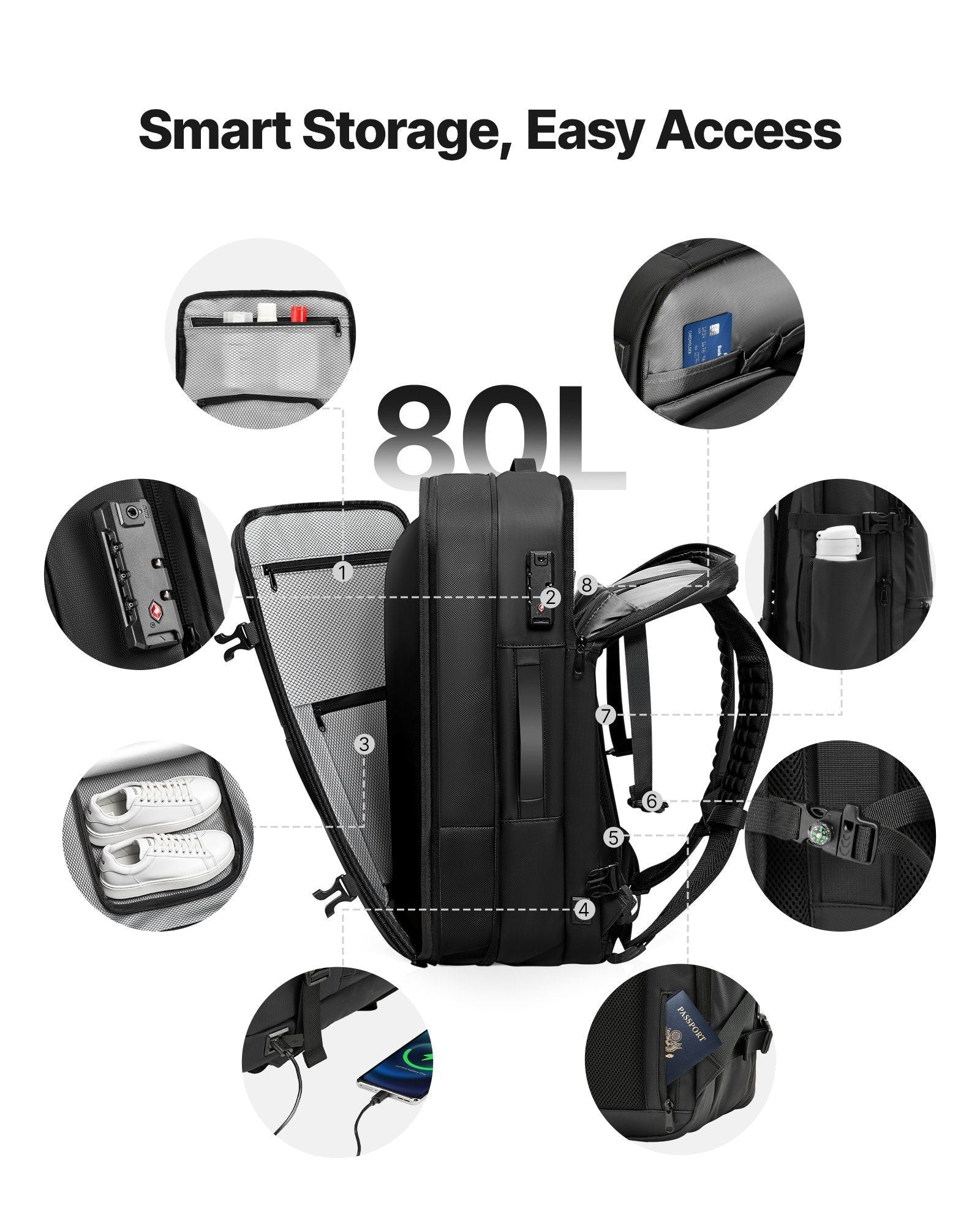 VEVOR Vacuum Travel Backpack, 80L, Expandable Vacuum Seal Compression Travel Backpack with Pump, with TSA - Approved Lock, Airback Vacpack, Water - Resistant Carry - On Suitcase Luggage, for Business, Black - Skies The Limit Store LLC